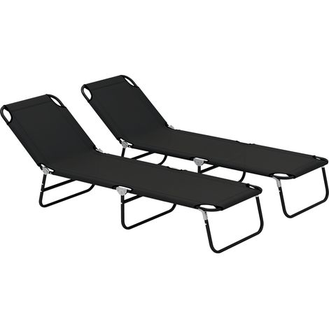 Garden Sun Lounger, with Five-Position Back - Black