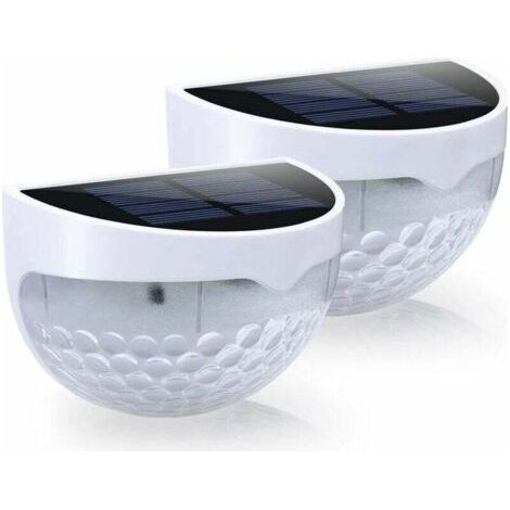 QORVA-Fei Yu Lot de 2 lampes solaires à LED pour clôture, extérieur, étanches, avec support mural, éclairage décoratif pour jardin, terrasse, cour, allée (boîtier blanc, blanc chaud)