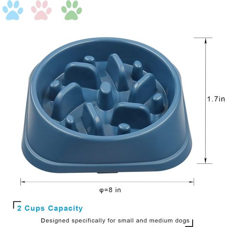 Gamelle à vitesse lente pour petits chiens - Antidérapante, anti-ballonnement, anti-étouffement - Bleu foncé (1/5)