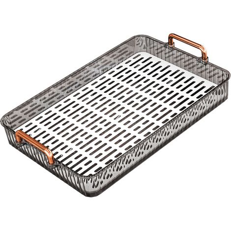Rechteckige, doppelwandige Abtropfschale mit großem Fassungsvermögen und Griff für große Tassen, ideal für das Wohnzimmer, grau. (1/5)