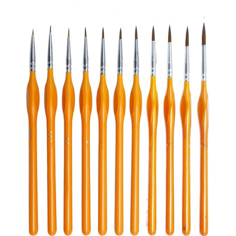 Pinceau Peinture Miniature - 11 Pièces - Embout Ultra Fin - Manche en Bois Naturel - Pour Acrylique Aquarelle Huile Modélisme Détail - Lot Complet (1/3)
