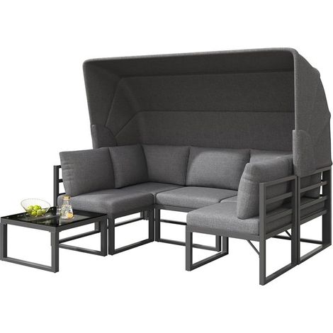 Ensemble de Chaises et Table de Jardin - SINGULARITY - Ensemble de chaises longues - Gris - Fer galvanisé - Parasol pliable (1/5)