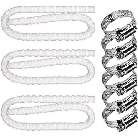 LAN Tuyau de 3 Terminaux pour Nettoyeur de Fonds de Piscine, Tuyau de Piscine white 32 mm avec Colliers de Tuyau, Pompe de Filtre (3 jeux) (1/5)