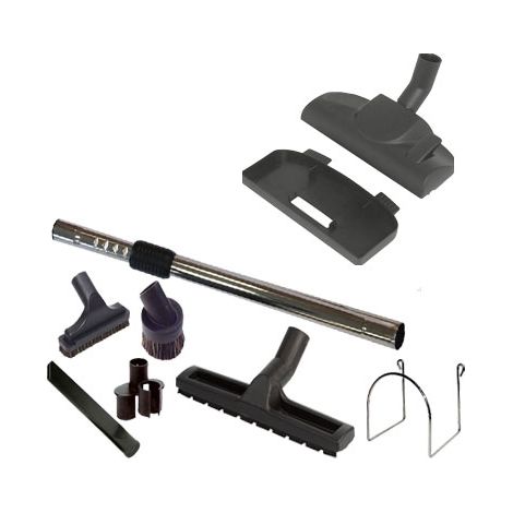 Kit 8 accessoires pour kit flexible ALDES (1 Support mural, 1 Brosse clip and schine, 1 Brosse sol dur 300 mm, 1 Canne télescopique Chromé premium + 1 sac de 4 accessoires) (1/5)