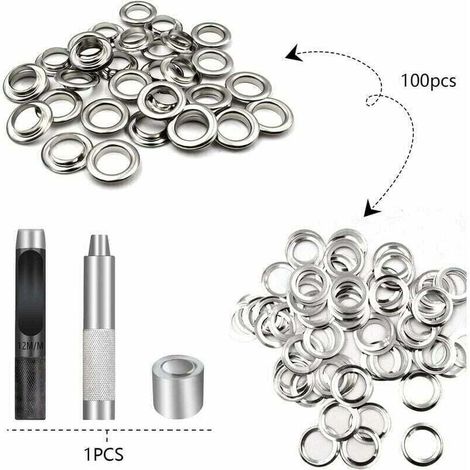 Kit occhielli da 100 pezzi, XU, 12 mm, argento, per teloni/tende - KZQ (1/4)