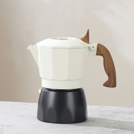 Weiße italienische Kaffeemaschine im kubanischen Stil (Moka-Format), geeignet für Gas- und Elektroherde. Tisch-Espressokanne, ideal für Camping, brüht 2 Tassen Espresso.