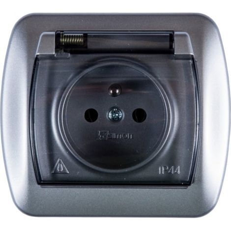 Presa Simon Akord resistente agli spruzzi d'acqua con/con IP44 con sportello antifumo, alluminio metallizzato AGZ1Be/26a