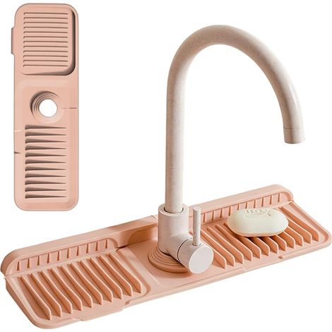 Tapis d'égouttement en silicone - Antidérapant - Découpable - Protection anti-éclaboussures pour cuisine et salle de bain - Rose (1/5)