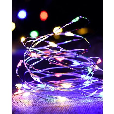 Guirnalda de luces LED de 5 m con 50 luces, mini guirnalda de luces LED para interiores a pilas, decoración para dormitorio, Navidad, boda, fiesta, hogar, jardín, multicolor. (1/5)