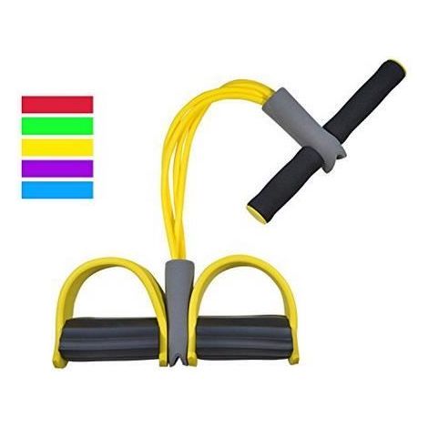 Rameur avec élastique Jaune - Appareil de gym 4 avec repose-pieds pour exercice (1/4)