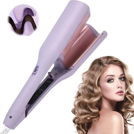 Fer à boucler, boucleur French Wave 32 mm, grande boucle avec 4 réglages de température, chauffe rapide, boucleur en V pour cheveux courts et longs, boucleur sirène, violet (1/4)