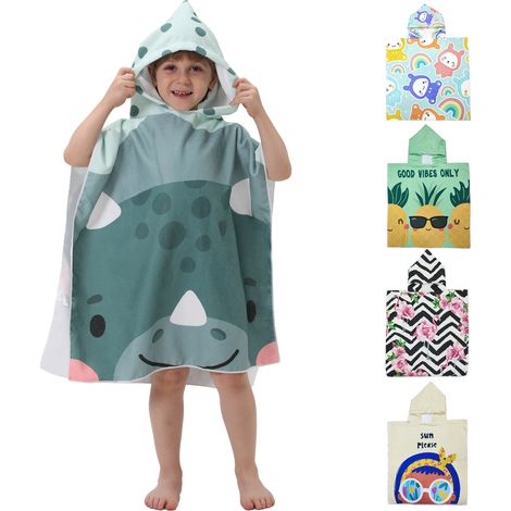 Cape enfant style dessin animé frais, peignoir de plage à séchage rapide, serviette de bain coupe-vent, idéale pour la plage et les sources thermales. (1/5)