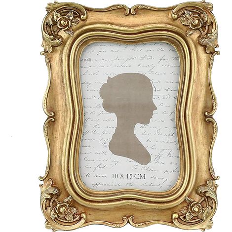 Cadre photo vintage de 10,2 x 15,2 cm, cadre photo avec façade en verre, affichage photo, suspension murale, doré (1/5)