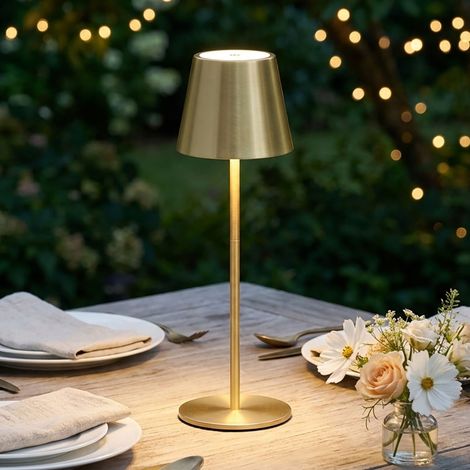 LED Tischlampe Tischleuchte Innen Außen Wohnzimmerlampe Touchdimmer Messing Metall H 36 cm (1/5)