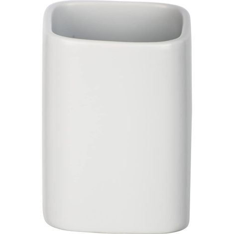 Gobelet à brosser les dents Hexa blanc mat - Porte-brosse à dents pour la brosse à dents et la pâte dentifrice, Céramique, 6.5 x 9 x 6.5 cm, Blanc (1/4)