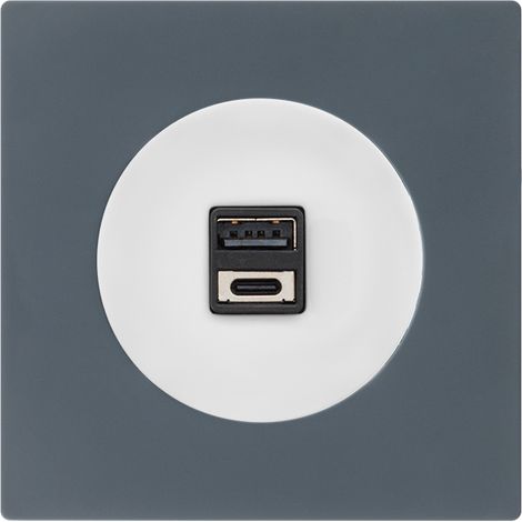 Double prise USB 2,6a a/c blanc glossy DOM + plaque simple blue grey (1/5)