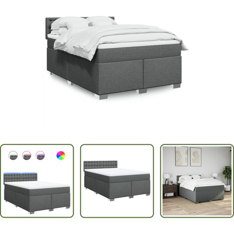 vidaXL Surmatelas - Sommier à lattes de lit avec matelas Gris foncé 140x190cm Tissu (1/5)