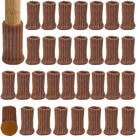 32pcs Chaussette Chaise pour Pieds de Chaise Mobilier en Feutre Fond épais Patins antidérapants pour Meubles Évitez Les Rayures/Le Bruit pour Convient aux Pieds de Chaise de 1 "à 2" de Diamètre Brun (1/5)