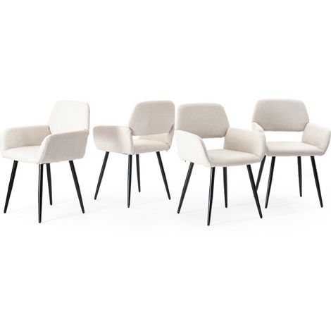 URBAN MEUBLE Lot de 4 chaises de salle à manger scandinaves tissu beige pieds noirs (1/5)