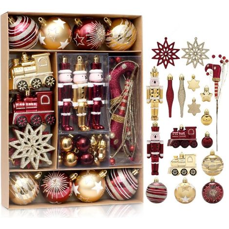 Boules de Noël en plastique incassable – Lot de 50 décorations suspendues pour sapin, couleur rouge vin métallisé