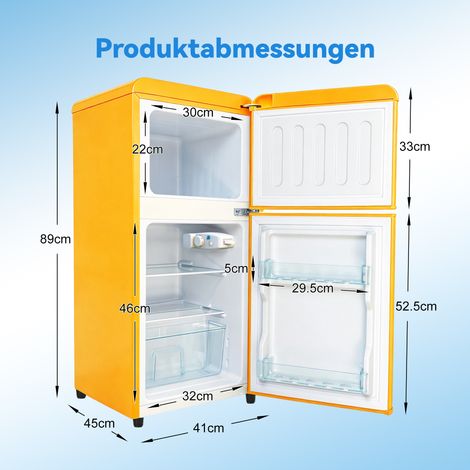 Réfrigérateur à deux portes (86 L) – Compartiment réfrigérateur de 56 L + compartiment congélateur de 30 L, thermostat réglable sur 7 niveaux, classe énergétique E, éclairage LED, clayettes réglables. (1/5)