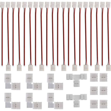 Kit de 3528 2835 2 Pin Connecteur Ruban Led 2 Broches,20x2 Pin Connecteur LED Bande,6xForme de L Raccord d'angle,2xForme de T Raccord d'angle,6xForme de 8mm LED Bande de Connecteur