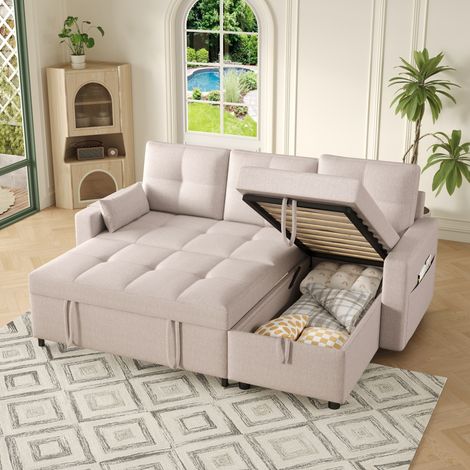 Sofá cama modular en L con gran almacenamiento beige OKMYHOME (1/5)