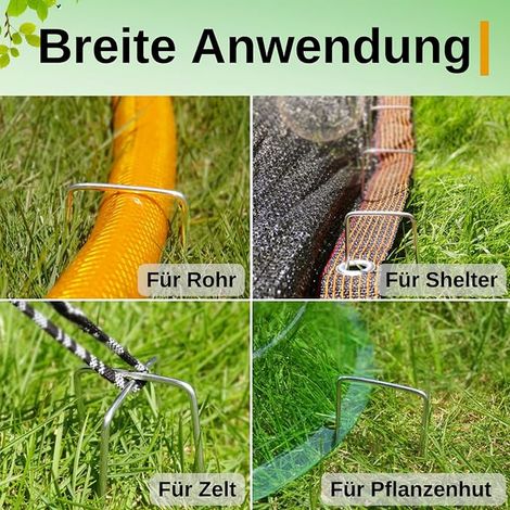 Galvanised Ground Pegs for Garden Fleece, Weed Control Fabric, Fence, Netting, Tent and Wire Mesh (150mm x 40mm x Ø 2.5mm) (1/3)