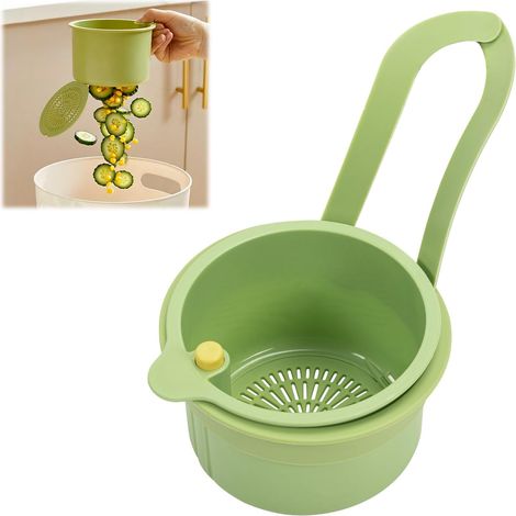Passoire pour évier avec bouton pression pour suspendre sans salir les mains, passoire d'évier en silicone amovible, pour laver/organiser dans la cuisine (vert) (1/5)