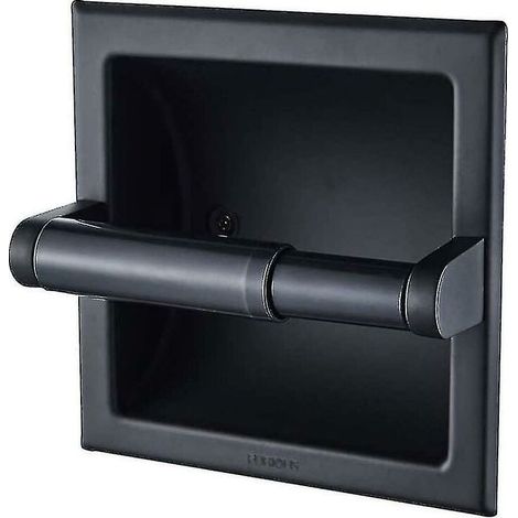 Porte-papier toilette noir mat mural en métal, support WC encastrable avec fixation, design moderne salle de bain (1/5)