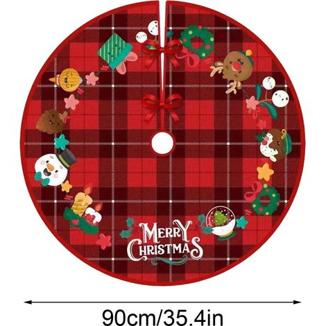 Jupe Pour Arbre De Noël - 90 Cm - Motif Renne Et Père Noël - Tissu Velours Doux - Pour Décoration Intérieure - 1 Pièce (1/5)