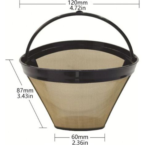 Reusable coffee filter made of 304 stainless steel, universal 12 cm, 100 mesh, gold, with handle – 1 unit