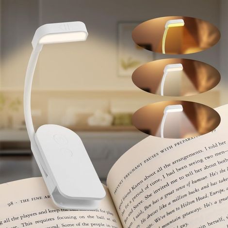 Lampe de Lecture Rechargeable, Portable Longue Durée Mini LED Liseuse Lampe Clip, 360° Cou Flexible, 3 Modes Protection des Yeux, Gradation,Blanc (1/5)