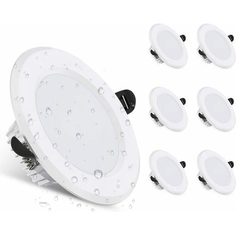 Set mit 6 fest installierten LED-Einbaustrahlern, 3000 K, 600 lm, IP44, Sonnenlicht (1/4)