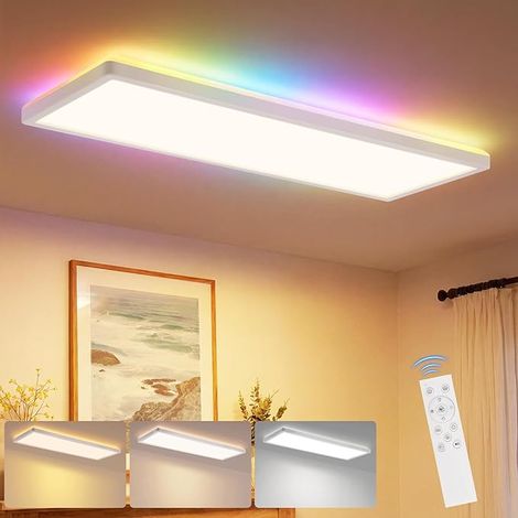GBLY LED Panel Deckenpanel 58x20 cm RGB Dimmbar Tageslichtlampe GRB Backlight Farbwechsel Flach 22W Weiß für Büro Werkstatt Flur Küche Wohnzimmer