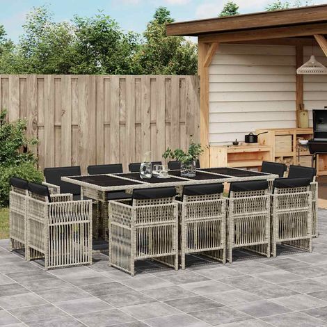 Ensemble à manger de jardin et coussins 13 pcs-Salon de jardin gris clair rotin 979637 (1/5)