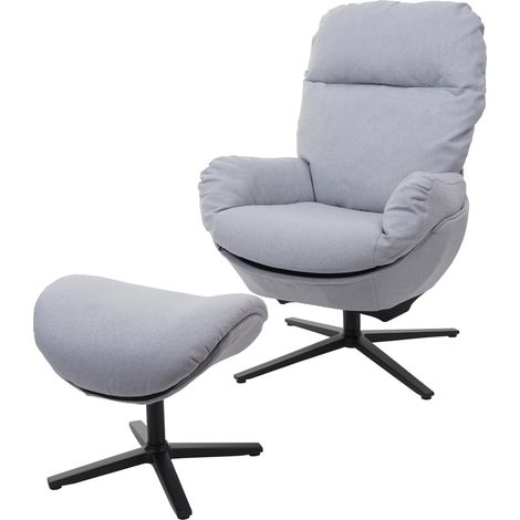 Poltrona girevole poggiapiedi TV basculante relax imbottita moderna HHG-420 tessuto grigio chiaro