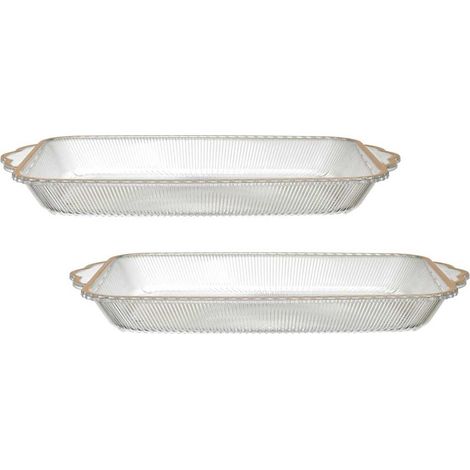Set de 2 plats rectangulaire en plastique transparent texturé avec contour doré (L41 cm) (1/5)