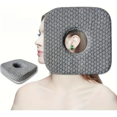 Coussin d'oreille avec trous pour les oreilles pour les personnes dormant sur le côté, pour les douleurs d'oreille (gris)-AquaForge (1/5)