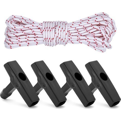 Cuerda de arranque de repuesto de 10 metros y 4,0 mm, cuerda de arranque para cortacésped con 4 manivelas de arranque para cortacéspedes, motosierras y desbrozadoras. (1/4)
