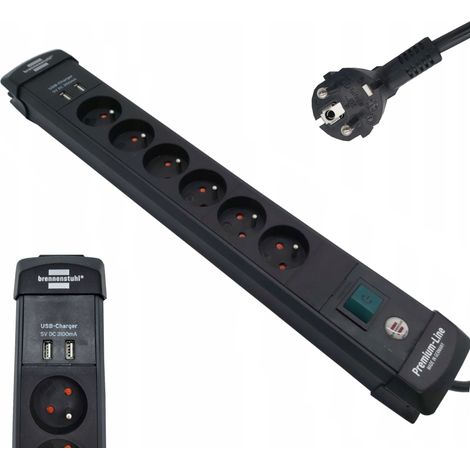 Multipresa 6 prese 3m 2xUSB H05VV-F3G1.5 nera Premium-Line brennenstuhl (1/5)