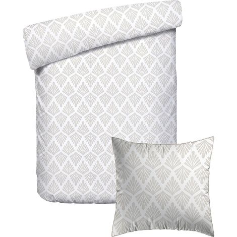 Parure de lit 2 Pièces 1 Personnes - Housse de Couette 140x200 cm et 1 Taie Oreiller 63x63 cm – 100% Satin de Coton, 80 Fils – Accord botanique – Blanc (1/5)