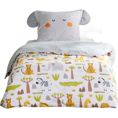 Linge de lit pour enfants 140x200 cm LAZY MORNING, en coton, taie d'oreiller avec des oreilles.
