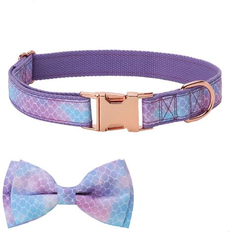 Collier pour chien avec nœud papillon violet écaille - Taille XL (2,5 x 43-70 cm) - Grand format, ajustable, style chic (1/5)
