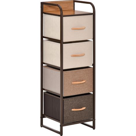 Commode chiffonnier 5 tiroirs meuble de rangement tiroir en tissu pliant - structure acier noir - 45 x 30 x 116 cm (1/5)