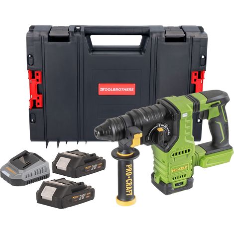Procraft PHA30bb Trapano a percussione a batteria 20 V 2,8 J SDS plus Brushless + 2x batteria 2,0 Ah + caricabatteria + valigetta portautensili RHINO (1/5)