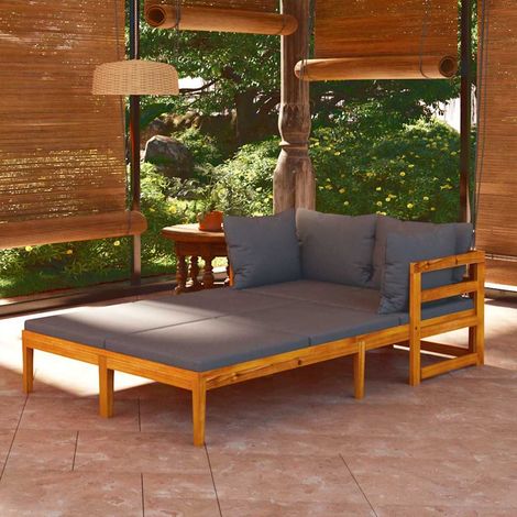 vidaXL Tumbonas con cojines gris oscuro 2 unidades madera de acacia (1/5)