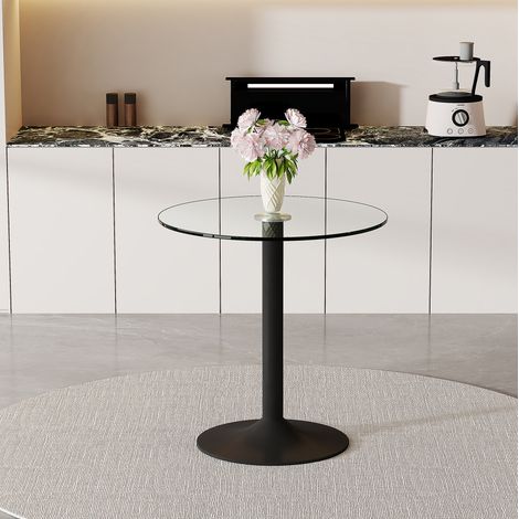 tavolo pranzo rotondo 89 cm vetro nero moderno HAVRYA (1/5)