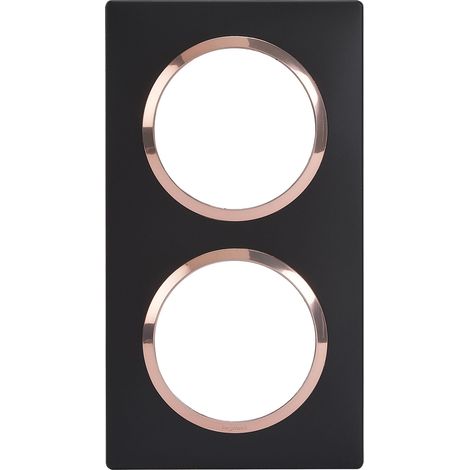 Legrand – Plaque carrée dooxie 2 postes finition noir velours avec bague cuivre – Système de rattrapage des défauts du mur – Montage vertical/horizontal (1/3)