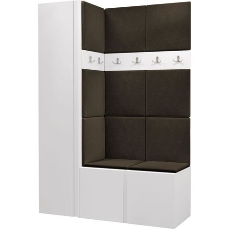 Meuble d'entrée Pinis IX, Blanc, 186x124x46cm, Tissu, Stratifié, Murale, À poser